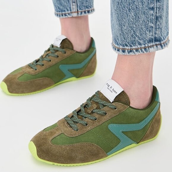 NEW RAG & BONE Suede Retro Runner Slim Ultra Sneakers in green for women 725 10m - Picture 1 of 9